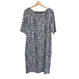 Sharagano Office Dress, Black and White with 3/4 Length Sleeves, Size Large